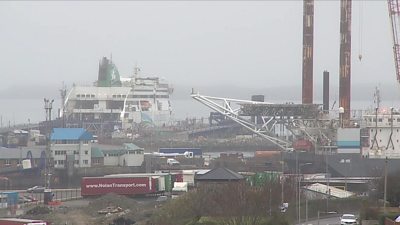 Holyhead port with ferry in background