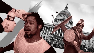 Composite image of Black Lives Matter protestor and Trump supporter at Capitol.