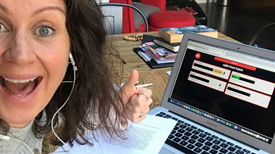 Rhiannon recording the drama... from her kitchen table