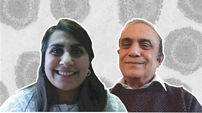 Dr Komal Badiani and her uncle Ramesh Lakhani with a coronavirus background