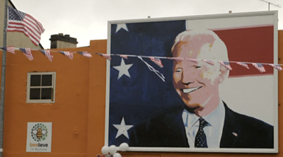 A mural of Joe Biden in the town of Ballina