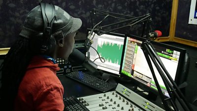 A journalist at BBC Media Action radio partner KNC Radio in Kabwe, Zambia.