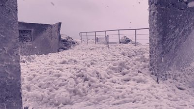 Bonmahon in County Waterford was showered in sea foam