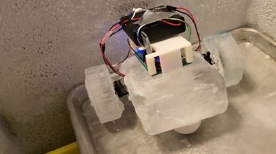 A robot with a body made from ice