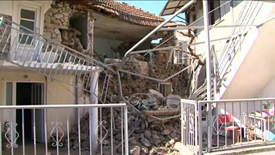 Partially collapsed building in Greece