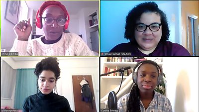 The Braids team back together following lockdown (director Chinonyerem Odimba and both actors, Olivia Onyehara and Cynthia Emeagi with writer Olivia Hannah)