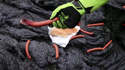 Sausages are cooked on lava at a volcano in Iceland