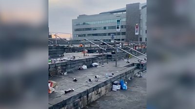 Litter on Senedd steps