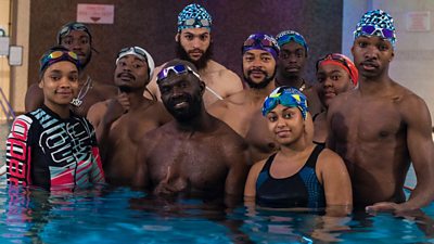 Ed Accura (C) and the cast of Blacks Can't Swim: The Sequel