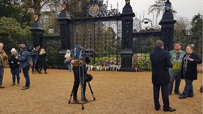 Mourners lay flowers at the Queen's Sandringham Estate following the death of the Duke of Edinburgh.