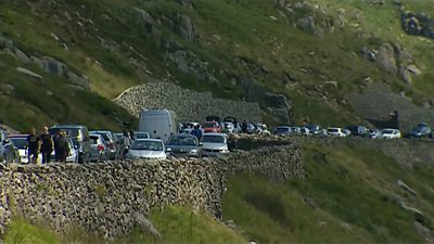 Cars parked in Snowdonia