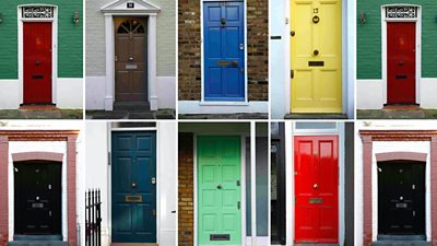 Colourful front doors of homes