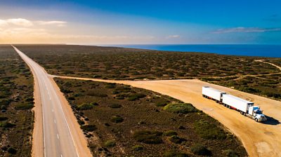 Truck parked on the Nullarbor Plain