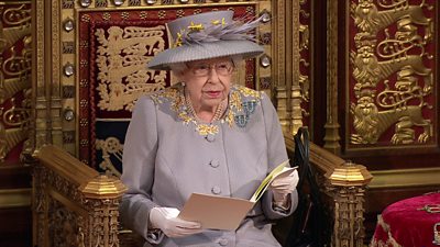 HM The Queens reads her speech in the Lords