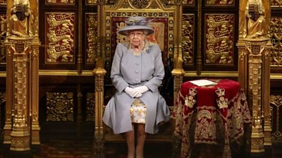 Queen Elizabeth II before she delivers a speech from the throne in House of Lords at the Palace of Westminster