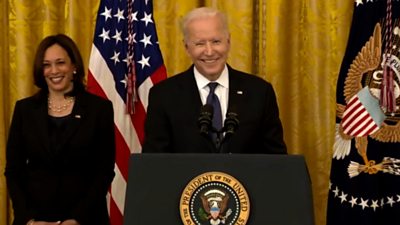 Presidential bill signings have always been stately occasions. So how did Joe Biden react when his White House ceremony was interrupted by a very modern breach of etiquette?