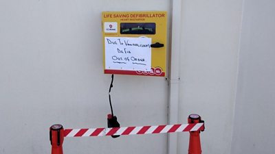 A picture of the vandalised defibrillator at Sudbrook Cricket Club in Caldicot