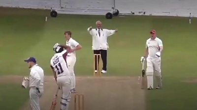 A cricket in the middle of the wicket