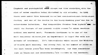 Typewritten news bulletin about Tuberculosis from 1942