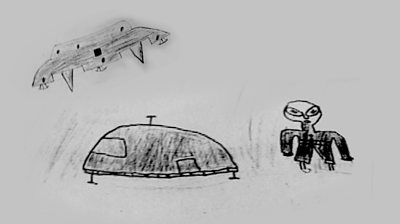 Composite of children's illustrations of UFO, Zimbabwe 1994