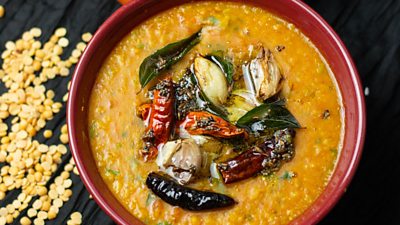 Close up of a lentil Sambar