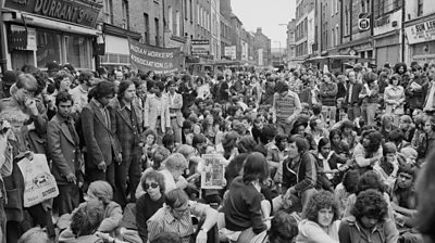 Anti-fascist demonstrators protest against National Front activity in the Brick Lane area of the East End of London, England, 17th July 1978