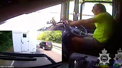 Lorry driver texting as he crashed into a van