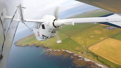 A hybrid-electric plane is being trialled in Orkney as part of studying into reducing aviation emissions.