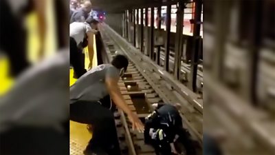 Rescue effort on NYC subway tracks