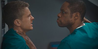 Ethan Hardy (GEORGE RAINSFORD), Matthew (OSI OKERAFOR) in Casualty 'Short Fuses'