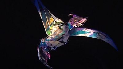 A giant dragon puppet flew off the coast of Plymouth as part of a two-day outdoor theatre performance.