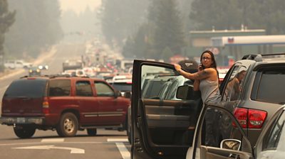 Traffic jam at Lake Tahoe wildfire evacuation