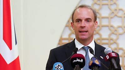 Dominic Raab speaks at news conference in Qatar, 2 September 2021