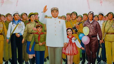 A painting of Kim Il-sung with a crowd of people