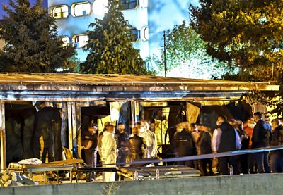 The aftermath of a fire that ripped through a hospital in North Macedonia