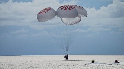 The quartet of civilian astronauts landed safely in the Atlantic off the coast of Florida.