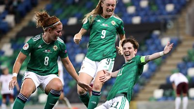 Marissa Callaghan celebrates with team mate Kirsty McGuinness