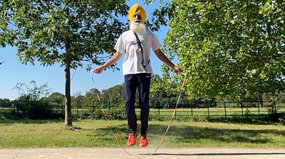 Rajinder Singh, known as the 'skipping sikh' training ahead of the London Marathon