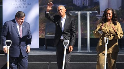 Obamas at groundbreaking for controversial presidential centre