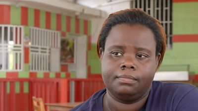 Haitian migrant looking at camera