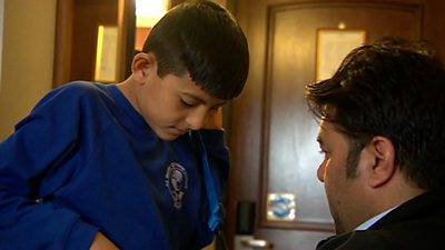 A child getting ready for school