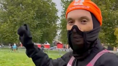 Kevin Brittain thinks he has beaten the record for completing the distance dressed as a ninja.