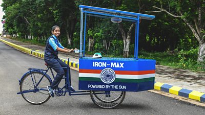 Vinisha with her solar-powered ironing cart