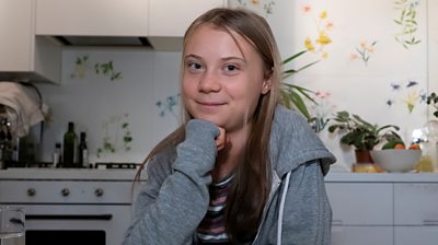 Greta Thunberg in her kitchen