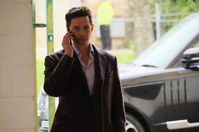Damian Campbell (JAMES FRAIN) in Showtrial (Image Credit: BBC/World Productions Photographer: Joss Barrett)