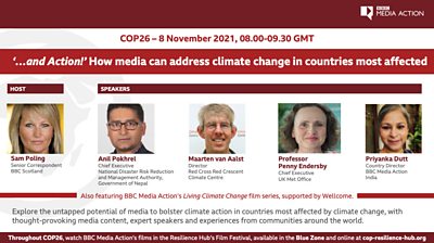 a flyer shows photos of speakers and moderator at an online event at COP26