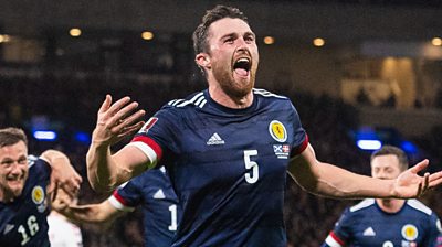 Scotland's John Souttar celebrates scoring against Denmark