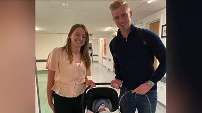 Sarah and Ben Mee with baby Olive