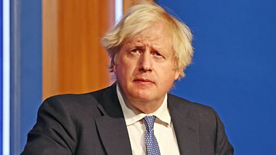 Boris Johnson during a Covid press conference, 8 December 2021