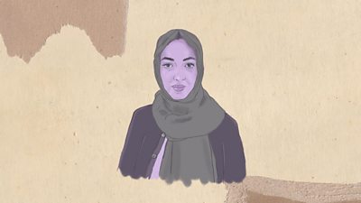 Illustration of Aliya Kazimy against a paper background